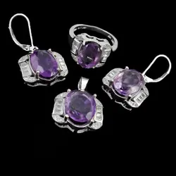 نیم ست آمیتیست الماس تراش نقره زنانه طرح سیندژ