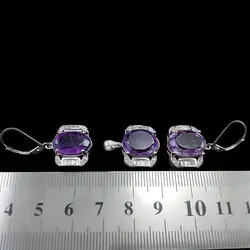 نیم ست آمیتیست الماس تراش نقره زنانه طرح سیندژ