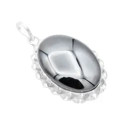 گردنبند نقره طرح دورپیچ بیضی دست ساز با نگین حدید صینی بزرگ + حکاکی