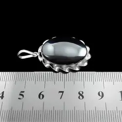 گردنبند نقره طرح دورپیچ بیضی دست ساز با نگین حدید صینی بزرگ + حکاکی