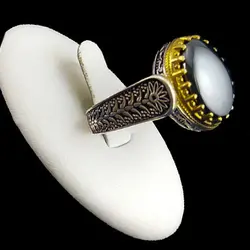 انگشتر نقره مردانه طرح دور طلایی یاسین با سنگ حدید صینی + حکاکی