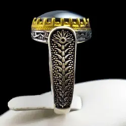 انگشتر نقره مردانه طرح دور طلایی یاسین با سنگ حدید صینی + حکاکی