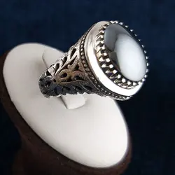 انگشتر نقره مردانه دست ساز شاه عباسی دور چنگ با سنگ حدید صینی+حکاکی