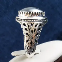 انگشتر نقره مردانه دست ساز شاه عباسی دور چنگ با سنگ حدید صینی+حکاکی