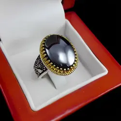 انگشتر حدید صینی نقره مردانه طرح دورطلایی آریافر + حکاکی‌‌‌