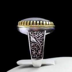 انگشتر حدید صینی نقره مردانه طرح دورطلایی آریافر + حکاکی‌‌‌