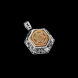 گردنبند حرز امام جواد (ع) نقره طرح شش ضلعی بزرگ خاتم سلیمان+ تربت امام حسین (ع)