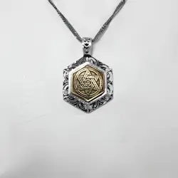 گردنبند حرز امام جواد (ع) نقره طرح شش ضلعی بزرگ خاتم سلیمان+ تربت امام حسین (ع)