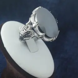 انگشتر نقره مردانه طرح قاجاری دور چنگ با نگین حدید صینی+حکاکی