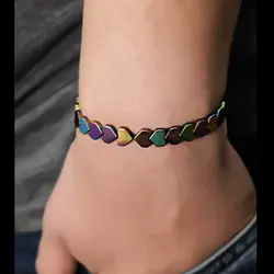 دستبند حدید صینی فانتزی دخترانه و پسرانه طرح فانتزی هفت رنگ قلب