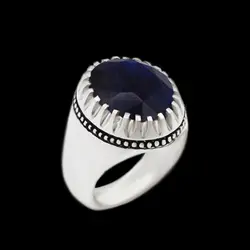 انگشتر یاقوت کبود الماس تراش نقره مردانه دست ساز فاخر طرح فیلی دور چنگ