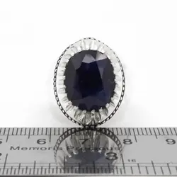 انگشتر یاقوت کبود الماس تراش نقره مردانه دست ساز فاخر طرح فیلی دور چنگ