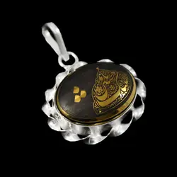 گردنبند حدید صینی نقره دورپیچ بیضی طرح فانتزی لبیک یا حسین (ع)