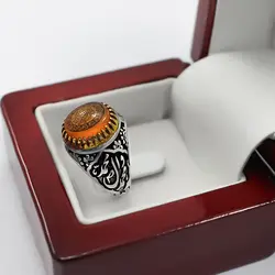 ضانگشتر عقیق سرخ یمنی نقره مردانه طرح صلوات + حکاکی ۱۴ معصوم