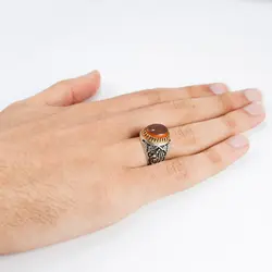 ضانگشتر عقیق سرخ یمنی نقره مردانه طرح صلوات + حکاکی ۱۴ معصوم