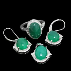 نیم ست عقیق سبز نقره زنانه طرح مهر