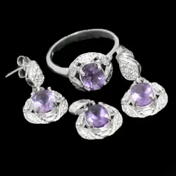 نیم ست آمیتیست الماس تراش نقره زنانه طرح هلدا