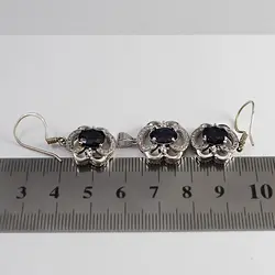 نیم ست یاقوت کبود الماس تراش نقره زنانه طرح سروین