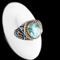 انگشتر توپاز مردانه نقره طرح دورطلایی صلوات