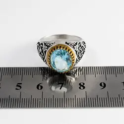 انگشتر توپاز مردانه نقره طرح دورطلایی صلوات