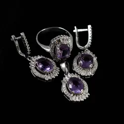 نیم ست آمیتیست الماس تراش نقره زنانه طرح بهرخ