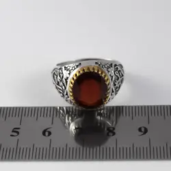 انگشتر گارنت نقره مردانه طرح دور طلایی صلوات