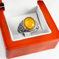 انگشتر شرف الشمس نقره مردانه طرح دورطلایی صلوات + حکاکی