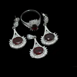 نیم ست گارنت الماس تراش نقره زنانه طرح قمرتاج