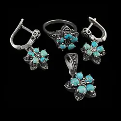 نیم ست فیروزه نیشابوری نقره زنانه طرح لنیما