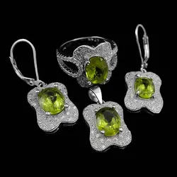 نیم ست زبرجد الماس تراش نقره زنانه طرح صنوبر