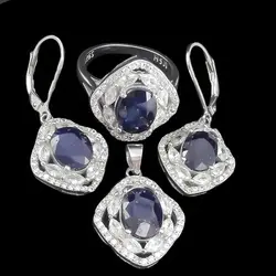 نیم ست یاقوت کبود الماس تراش نقره زنانه طرح لاریسا‌‌‌