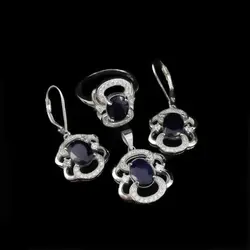 نیم ست یاقوت کبود الماس تراش نقره زنانه طرح گیتا‌‌‌