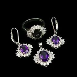 نیم ست آمیتیست الماس تراش نقره زنانه طرح کالیت