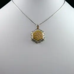 گردنبند نقره دست ساز شش ضلعی صلوات + تربت امام حسین (ع)‌‌‌ + حرز امام جواد (ع)