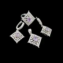 نیم ست نقره زنانه طرح احلام با سنگ آمیتیست الماس تراش