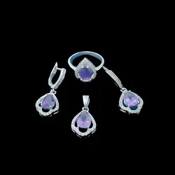 نیم ست نقره زنانه طرح احترام با سنگ آمیتیست الماس تراش