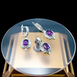 نیم ست نقره زنانه طرح صوفیا با سنگ آمیتیست الماس تراش