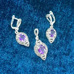 نیم ست نقره زنانه طرح ارنواز با سنگ آمیتیست الماس تراش