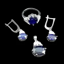 نیم ست یاقوت کبود الماس تراش نقره زنانه طرح رامانا