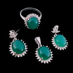 نیم ست نقره زنانه طرح اریسا با سنگ عقیق سبز اصلی