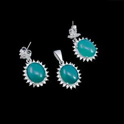 نیم ست نقره زنانه طرح اریسا با سنگ عقیق سبز اصلی