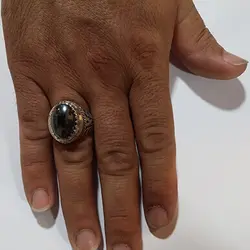 انگشتر نقره مردانه دست ساز شاه عباسی دور چنگ نگین حدید صینی+حکاکی ذکر افزایش رزق