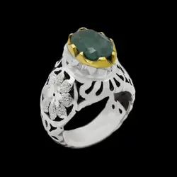 چک سینا توضیح ندارد: انگشتر زمرد هندی الماس تراش نقره مردانه  فاخر دست ساز شارا