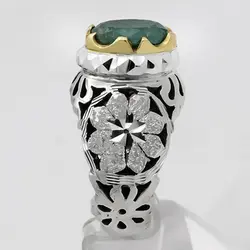 چک سینا توضیح ندارد: انگشتر زمرد هندی الماس تراش نقره مردانه  فاخر دست ساز شارا