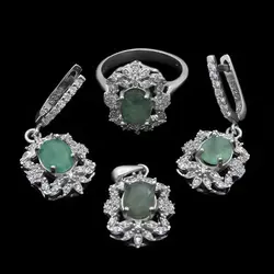 نیم ست زمرد زامبیا الماس تراش نقره زنانه طرح مرجان