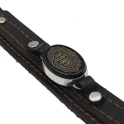 دستبند عقیق مشکی نقره چرم طبیعی مشکی دو لایه مردانه و زنانه طرح آیت الکرسی + حرز امام جواد (ع)