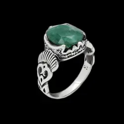 انگشتر زمرد هندی الماس تراش نقره مردانه شهروز