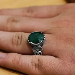 انگشتر زمرد هندی الماس تراش نقره مردانه شهروز