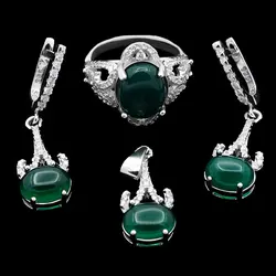 نیم ست عقیق سبز نقره زنانه طرح مائده