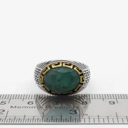 انگشتر زمرد هندی الماس تراش نقره مردانه دور طلایی طرح شروین